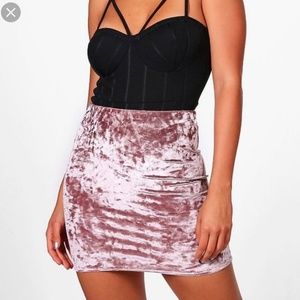 Pink velvet mini skirt